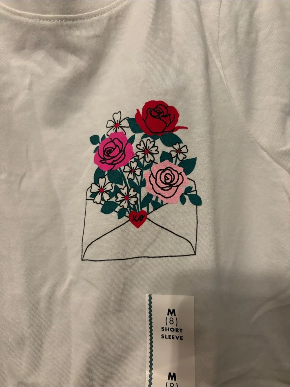 Cat & Jack White Tee with Pink & Red Floral Envelope Graphic